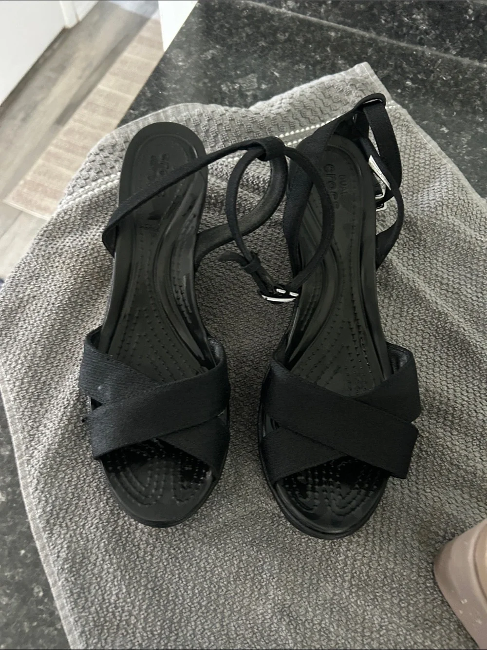 CROCS Black Crisscross Strap Heels with Ankle Tie